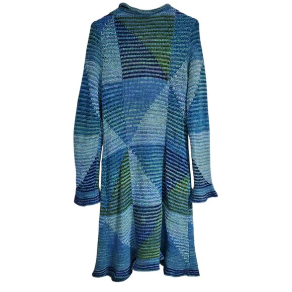 Anthropologie Sleeping on Snow Colorblock Long Line Clasp Ruffle Cardigan - L - Picture 3 of 10